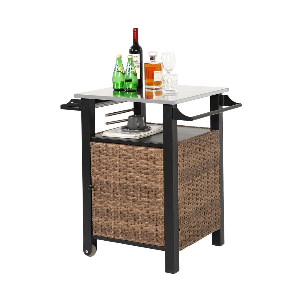 Küchenwagen mit Räder und Edelstahl erweiterte Tischplatte Servierwagen Beistellwagen Barwagen für Patio Küche oder Bar Braun