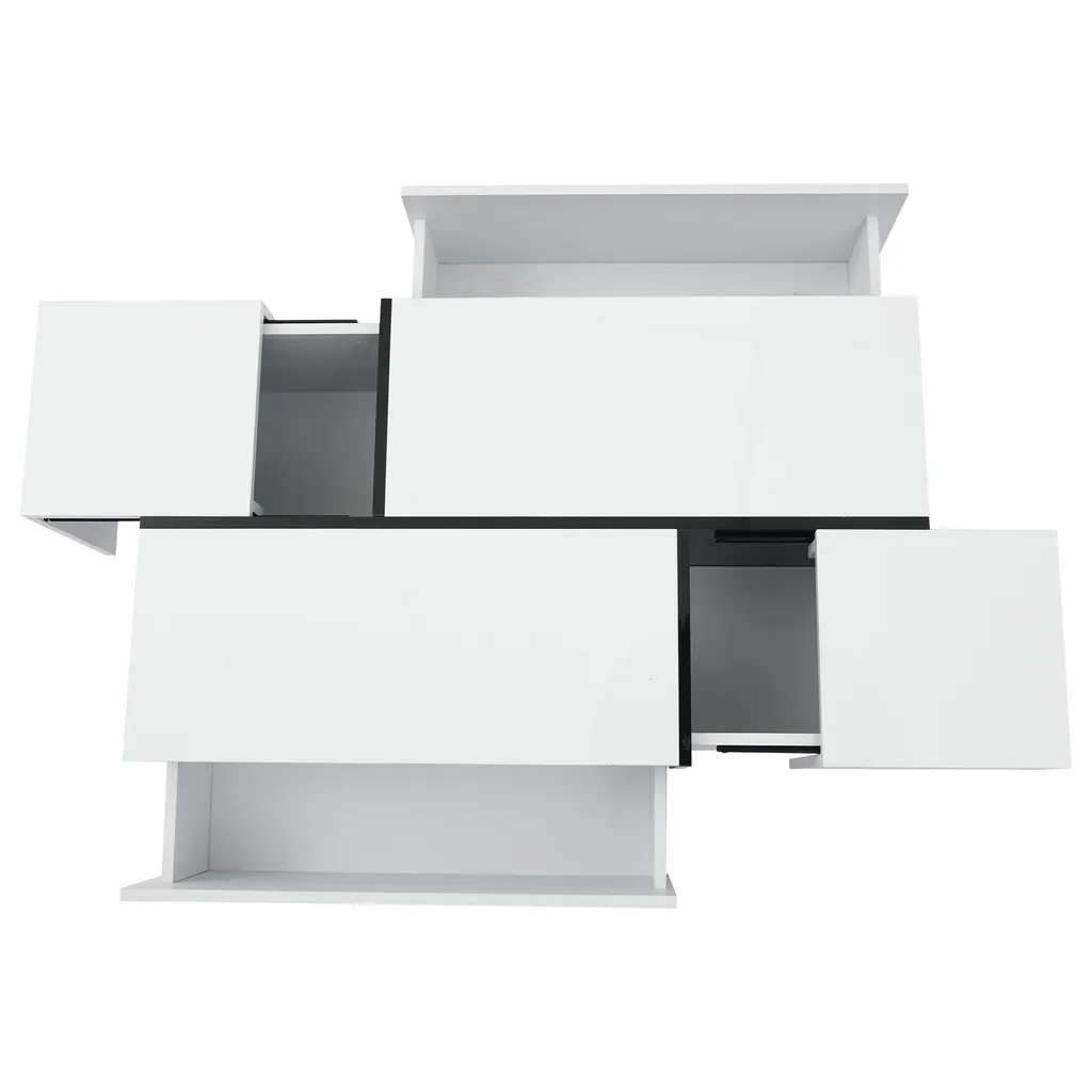 Table basse design patchwork blanc laqué avec 4 tiroirs de rangement chic - 7