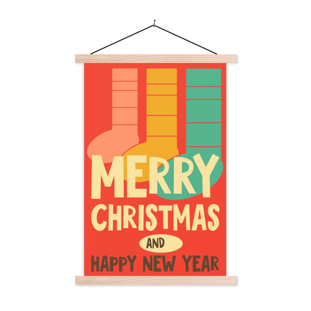 MuchoWow Textilposter Weihnachtssocken - Illustration - Weihnachten - Zitate - Sprichwörter - Frohe Weihnachten und ein gutes neues Jahr - Rot 4...