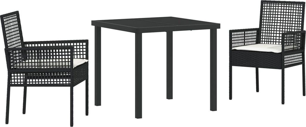 Möbel 3-teiliges Garten Esszimmer Set mit Kissen in Schwarz Poly Rattan - Gartenstühle 3379863
