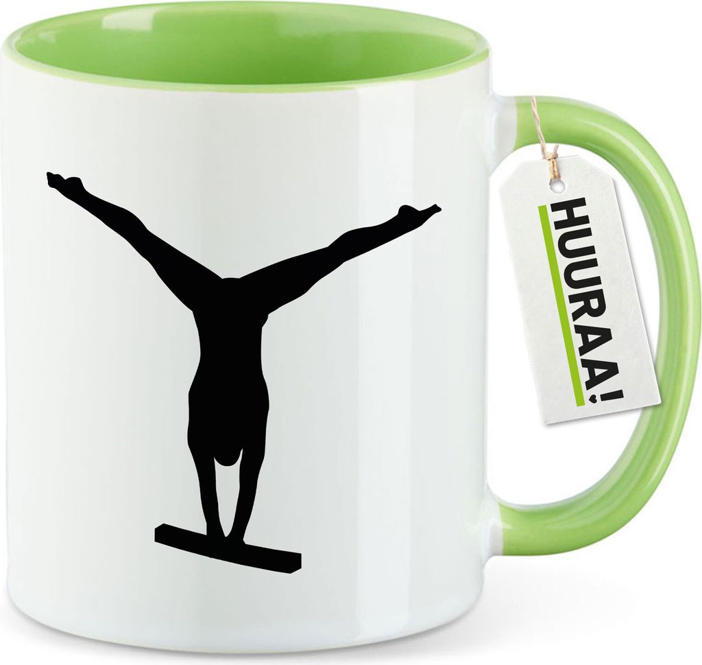 Huuraa Kaffeetasse Schwebebalken Turnen 330ml Grün Keramik Kaffeebecher Geschenkidee