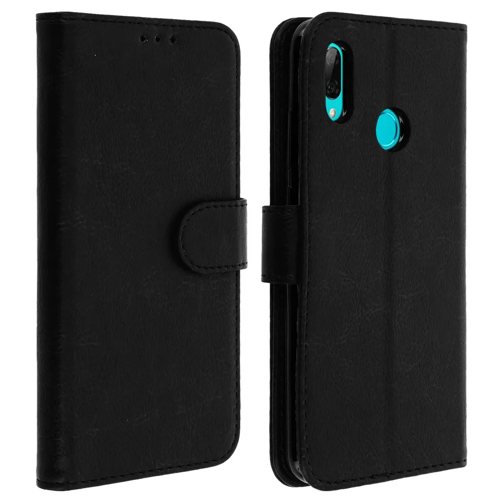 Avizar, flip cover, custodia in ecopelle per Huawei P Smart 2019, Honor 10 Lite, nero