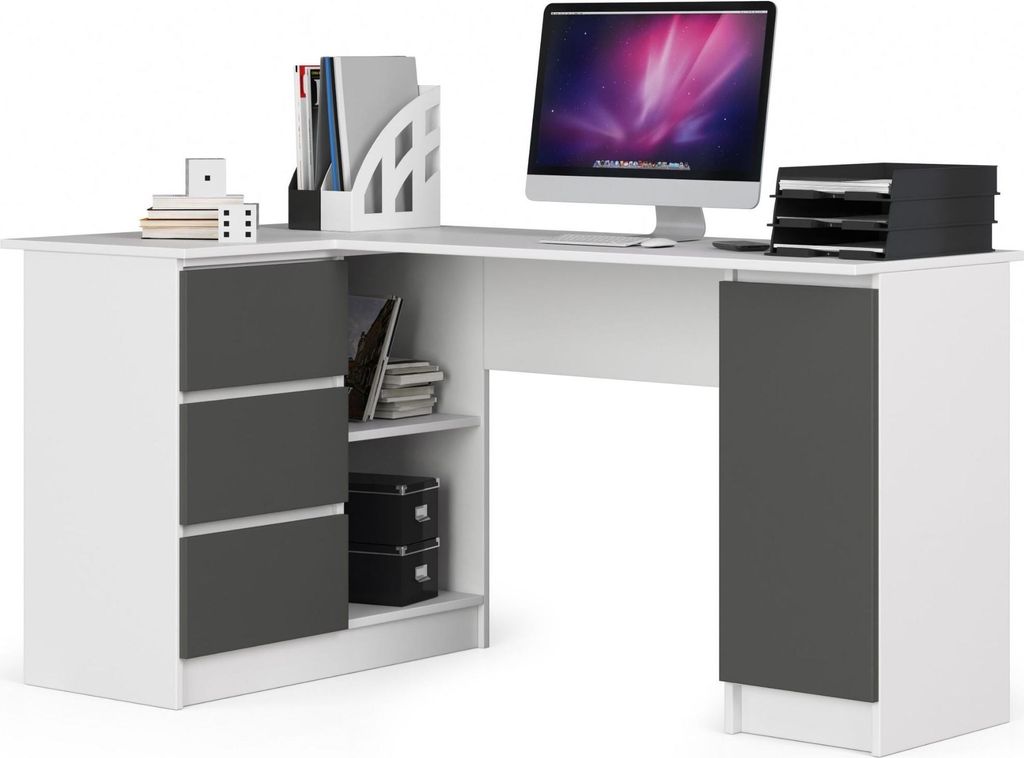 Hörnskreibtisch B20 155 cm LINKS Weiß Grafitgrau für Home Office und Kinderzimmer
