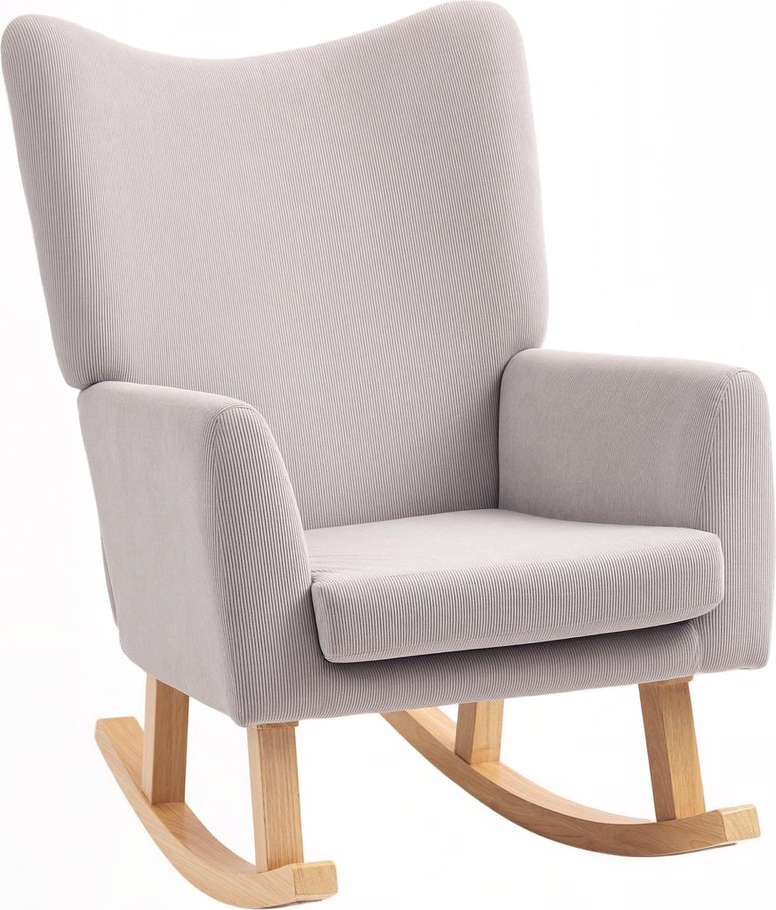 HOMCOM-Schaukelstuhl-Polyester, Kautschukholz-97L x 72B x 100H cm-Hellgrau