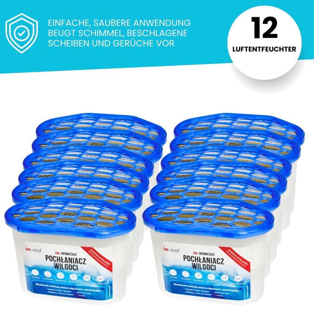 12x Luftentfeuchter, Raumentfeuchter für Küche, Bad, Auto Wohnzimmer ohne Strom, Feuchtigkeitsabsorber, Entfeuchter, Schutz gegen Schimmel & Ger...