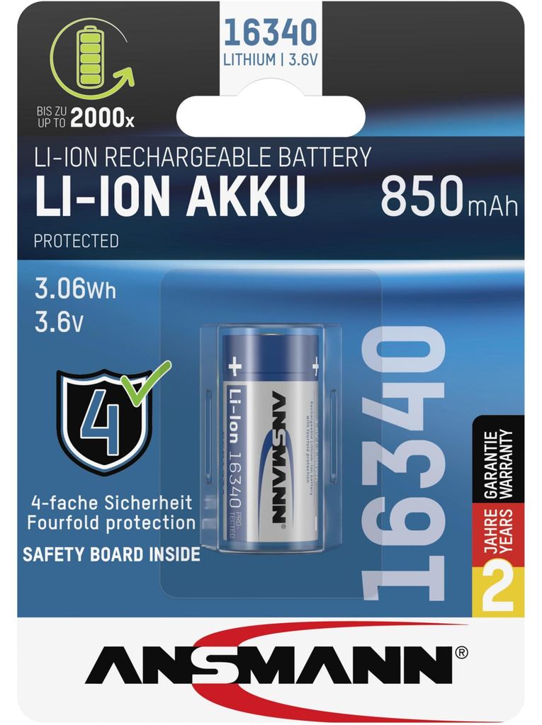 Ansmann 16340 Batteria agli ioni di litio 850mAh 3,6V Immagine del prodotto 