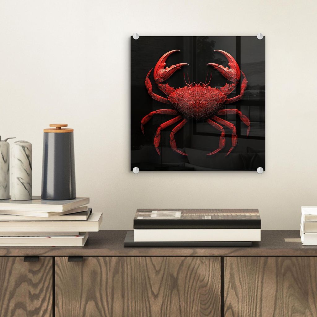 MuchoWow Glasbilder - Bilder auf Wandbild - Foto auf Glas Krabbe - Rot - Fisch - Krustentiere 40x40 cm Wanddekoration aus Glas - Acrylglasbild - Ac...