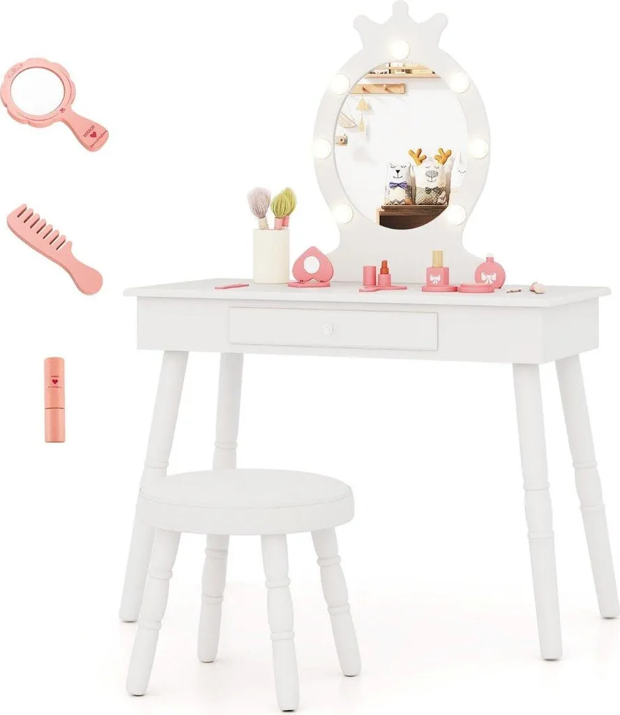 Coiffeuse Enfant Blanche - Solution Gain de Place avec Miroir Amovible
