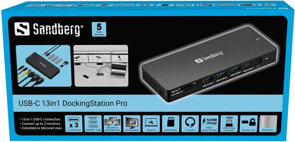 Manque de ports ? Sandberg USB-C 13in1 DockingStation Pro Solution 4K - 5