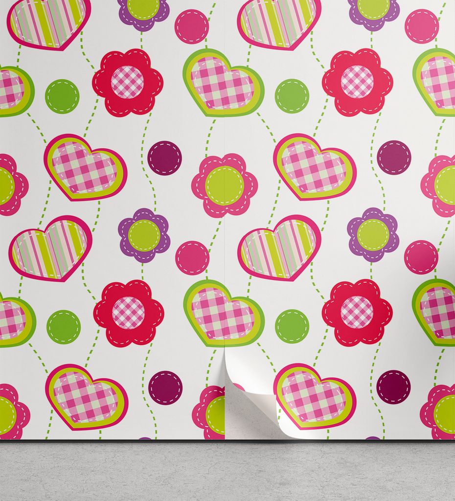 ABAKUHAUS Retro abziehbare & klebbare Tapete für Zuhause, Patchwork-Blumen-Herz, selbstklebendes Wohnzimmer Küchenakzent, 33 cm x 90 cm, Mehrfarbig