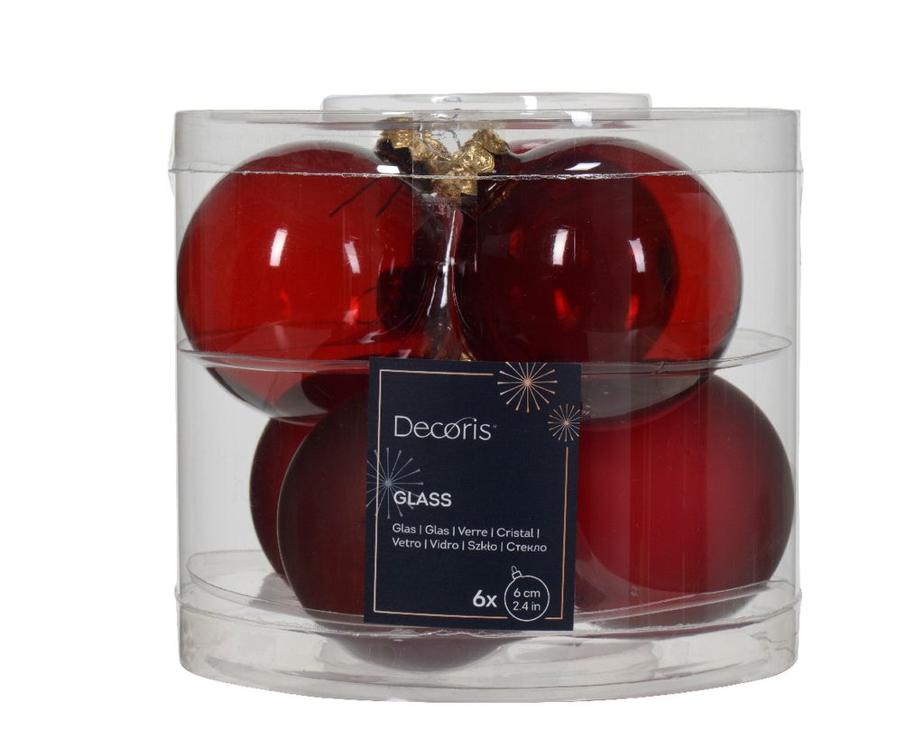 Kerstbal glas d6 cm ossenbloed 6st kerst Decoris Productafbeelding 