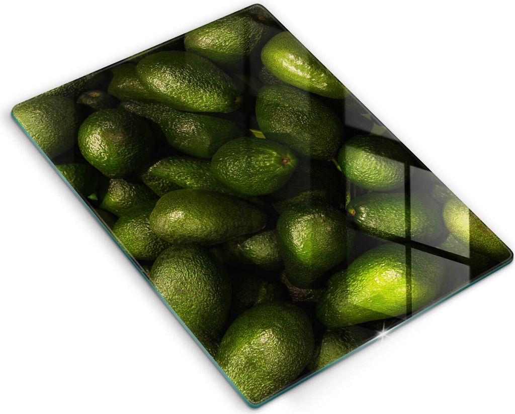 Glasschneideplatte - Herdabdeckplatte - 40x52 cm - Schneidebrett - Spritzschutz - Avocado -Früchte