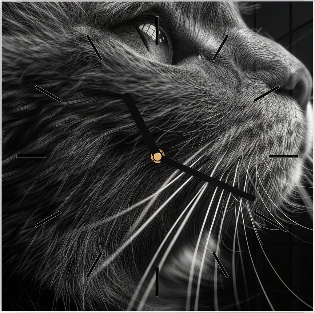 Wanduhr aus Glas mit Motiv Nahaufnahme Katze- 30 x 30 cm - inkl. Aufhängesystem