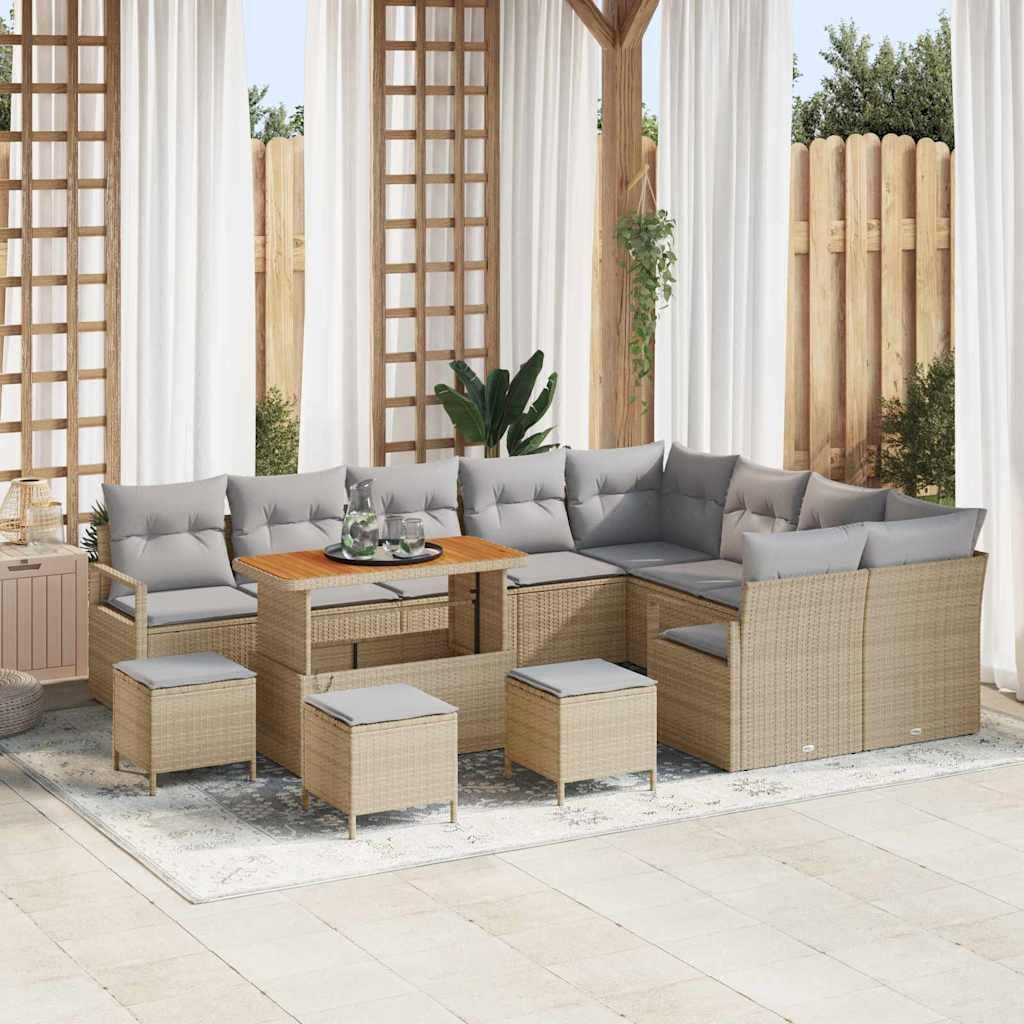 "2026 Promotion" Garten-Sofa-Set - Balkonmöbel - mit Kissen - 13 pcs - Beige Poly Rattan - Gartenmöbelset CC19682