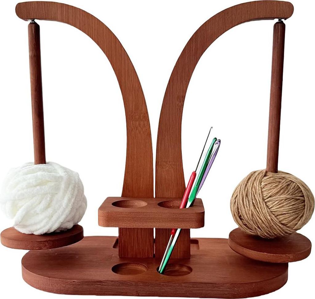 Garnhalter magnetisch,wooden yarn holder, Garnknäuelhalter aus Holz, Garnspindel mit Doppelspindeln, Spinngarnhalter für Häkelliebhaber,11*5*8inch
