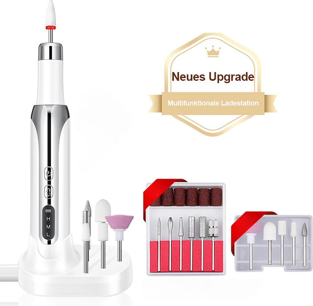 Maniküre-Pediküre-Set Kabelloses tragbares Maniküreset,elektrische Maniküre mit Ladestationinkl. 18 Aufsätze, 15000 hohe U/min