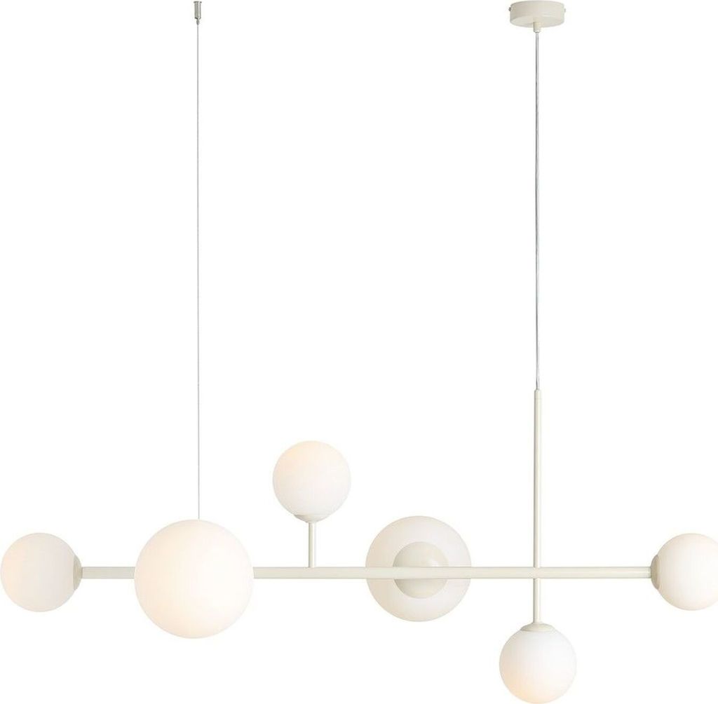 Hängeleuchte Glas Metall E14 H: max. 110 cm Creme Weiß 4-flammig Kugel Schirm Modern Hängelampe