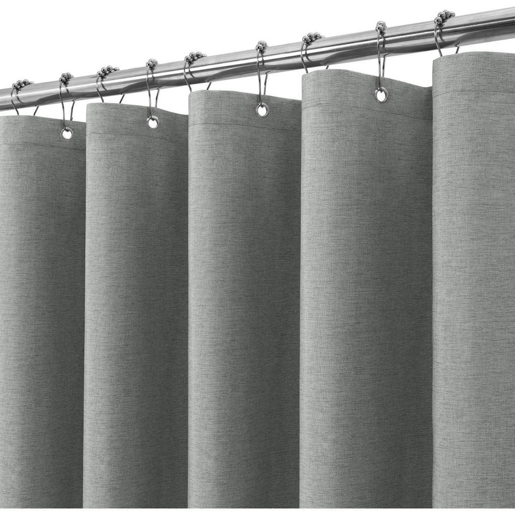 Závěs do sprchy z lnu s kovovými kroužky, šedý, 152 x 182 Obrázek produktu 