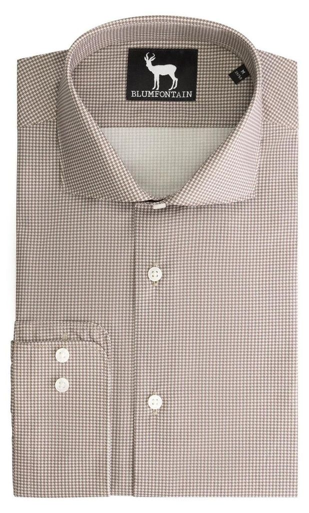GENTS - Hemd Blumfontain Hahnentritt Taupe Knitterfreies - Baumwolle - Braun - Größe M/M