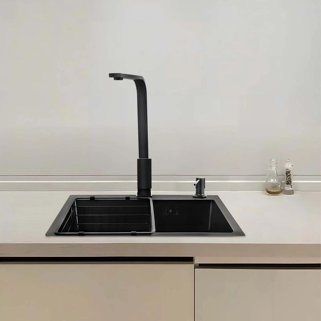 Küchenspüle - Einbau - 45×40×20 cm - Edelstahl 201 - 1 Becken - Mit Armatur - Schwarz