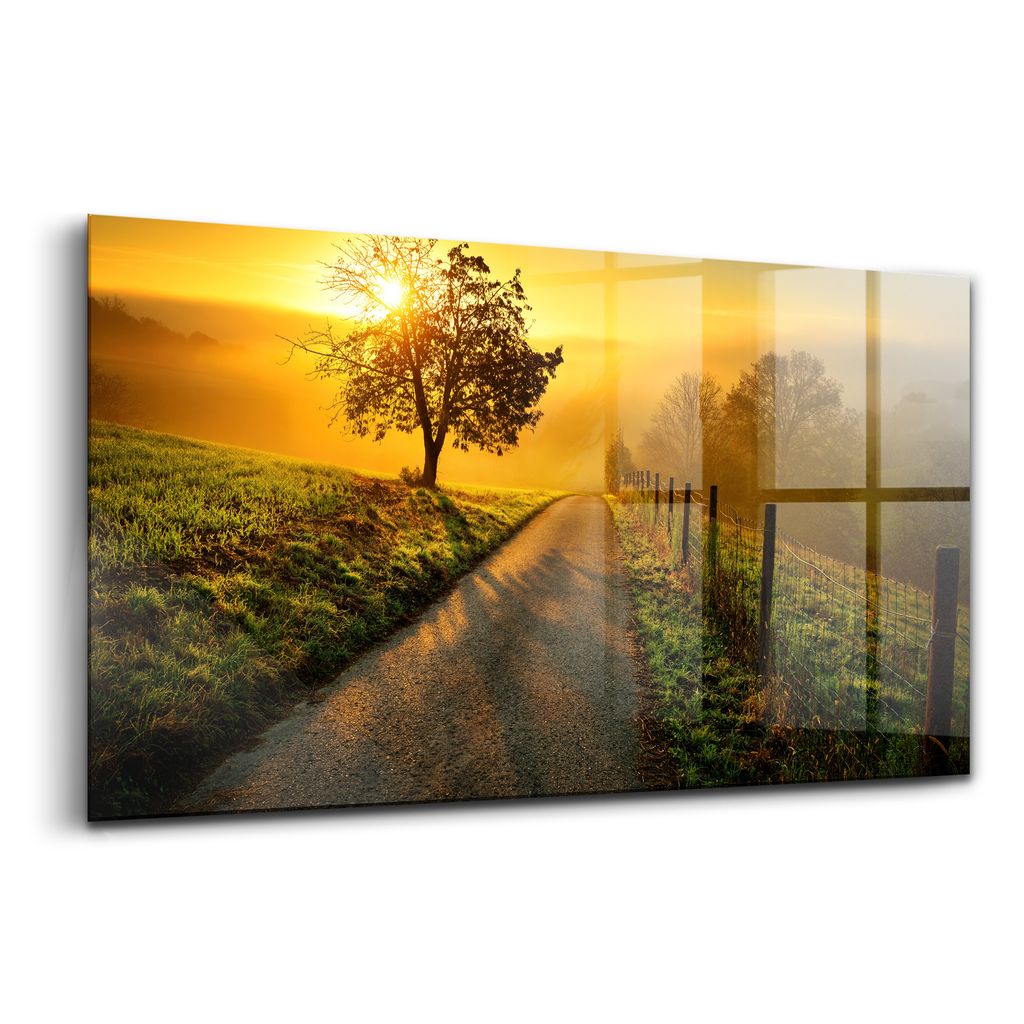 Glasmalerei - dekorative Malerei - moderne Malerei - 140x70 - Nebel bei Sonnenaufgang