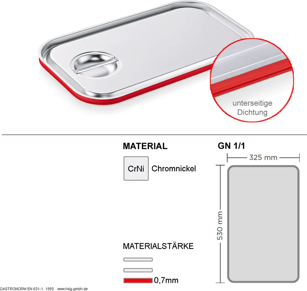 Coperchio da trasporto Gastronorm GN 1/1 - anello di tenuta in silicone sul lato inferiore - acciaio inox