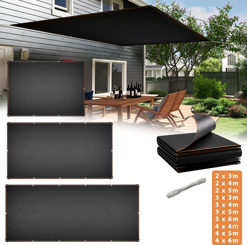 LARS360 Sonnensegel 2x3m Rechteckig, 95% UV-Schutz, Winddurchlässig, Langlebig für Garten & Terrasse, Reißfestes HDPE mit 12m Seilen, Anthrazit