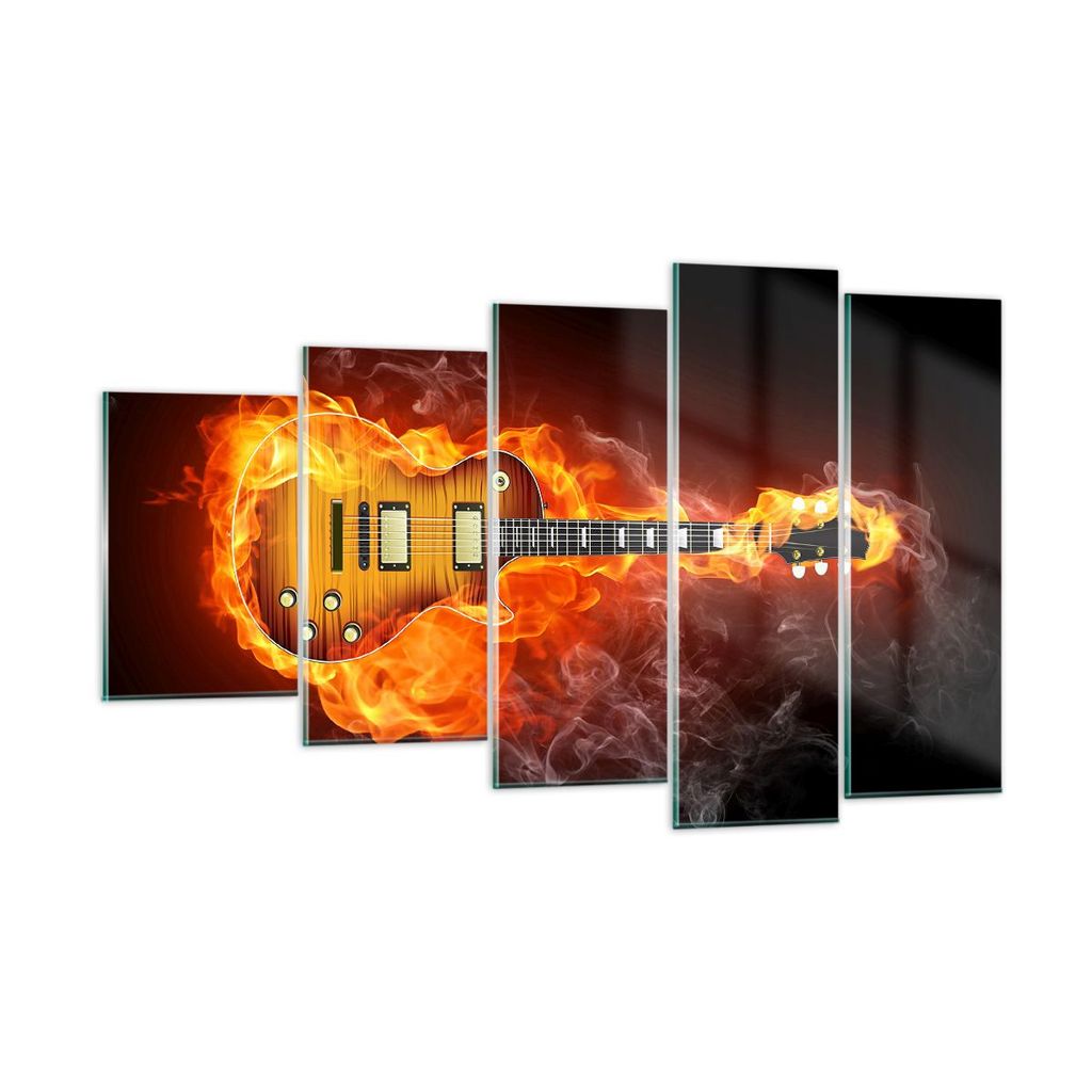 Bilder auf glas - Feuer Gitarre Instrument - 100x60cm - Glasbilder - Wandbilder - Kunstdruck - zum Aufhängen bereit - Wanddekoration aus Glas - Gl...