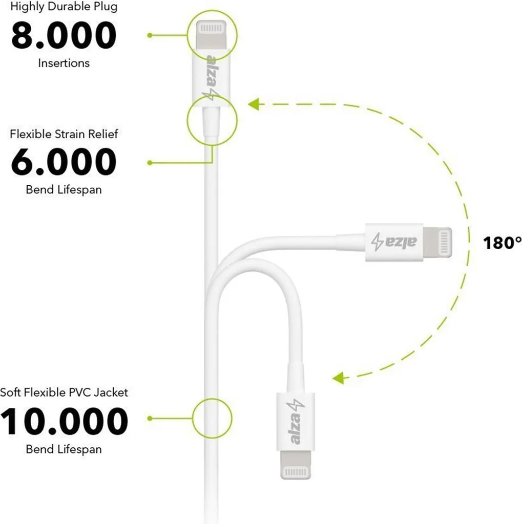 AlzaPower Core Câble USB-A vers Lightning MFi C189 - 2m Blanc Robuste - 2