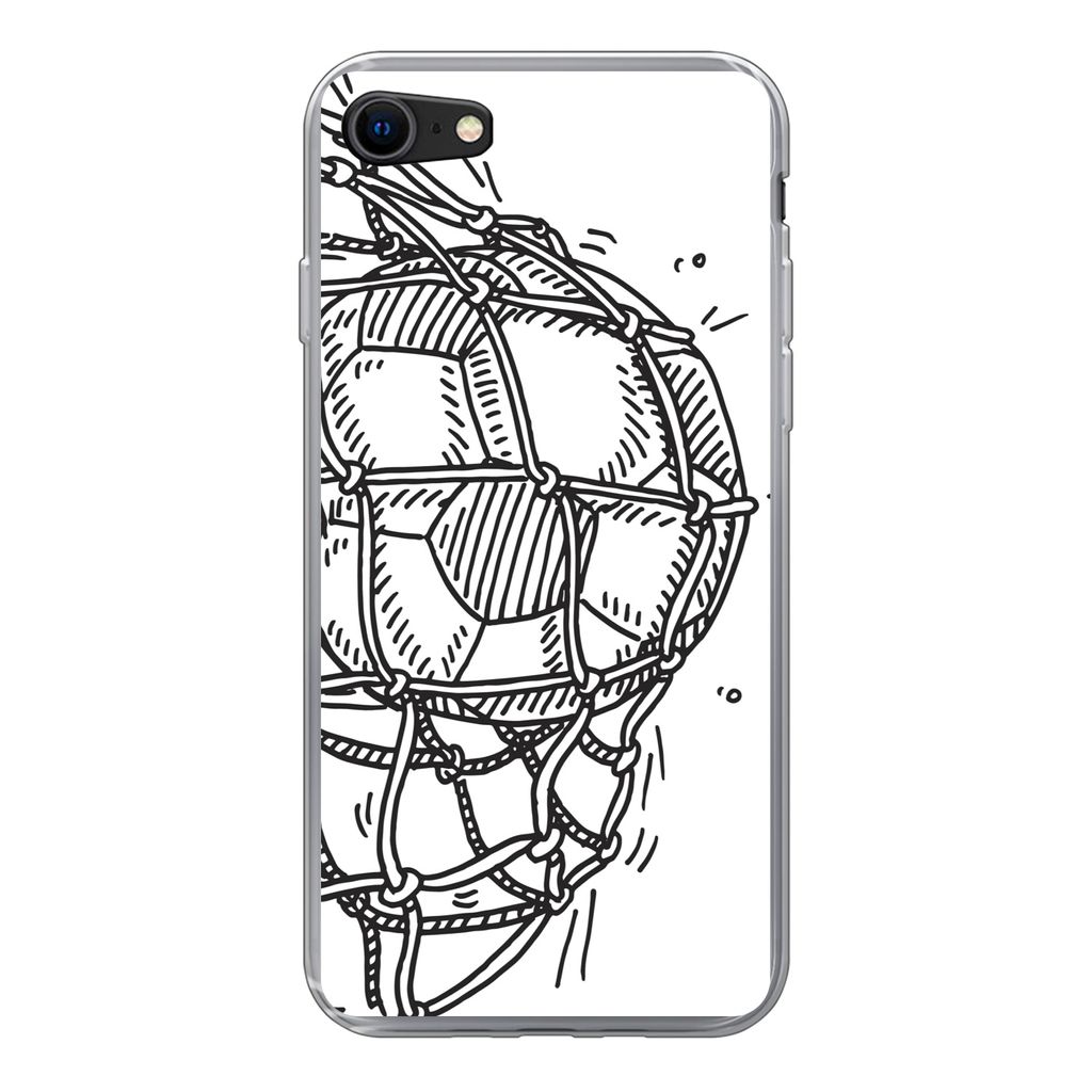 MuchoWow Handyhülle Schutzhülle Hülle für iPhone 8 Eine Illustration eines Fußballschusses ins Tor - Jungen - Mädchen - Kinder Silikon Soft...