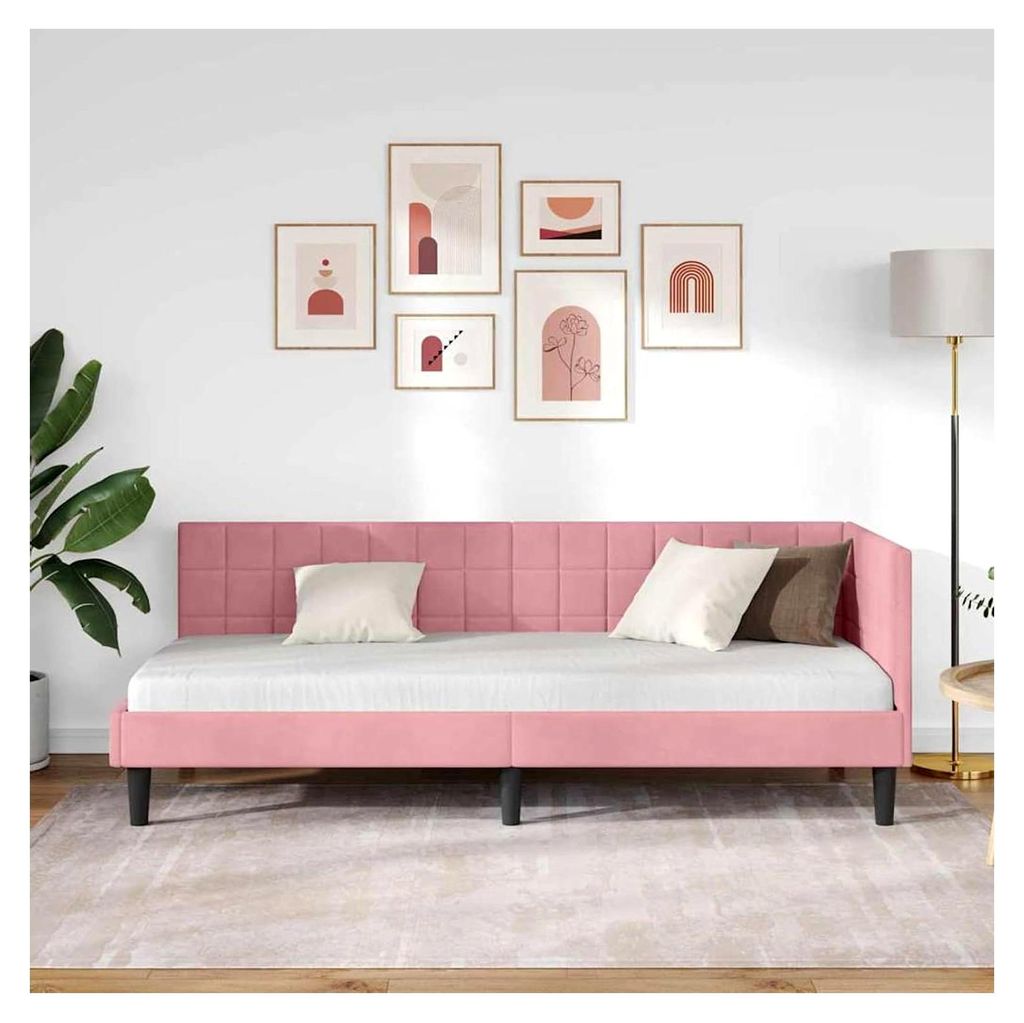 Eckbettgestell mit Kopfteil Rosa 80 x 200 cm Samt