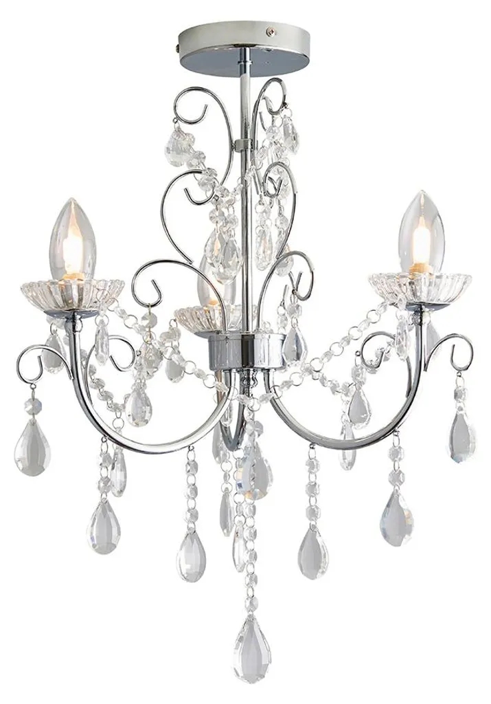 Suspension en cristal TABITHA chromée Endon 3xG9 IP44 - 54,5x46cm