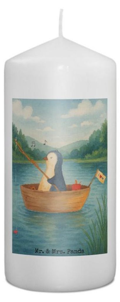 Mr. & Mrs. Panda Kerze Pinguin Angelboot Design 15 x 7 cm - Weiß - Geschenk, Erinnerungslicht, Wachskerze, Genießen, Boot, Stumpenkerze, Scheidun...