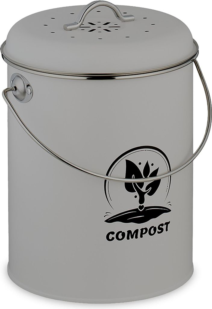 Relaxdays Komposteimer Küche 5,5 Liter, Mülleimer mit Deckel und Geruchsfilter, Abfalleimer Biomüll, Eisen, grau