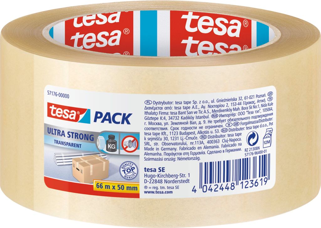 tesa Paketklebeband Transparent / Braun - Paketband Extra Stark - 66 m x 50mm
