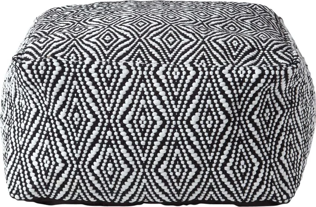 Pouf Rond 60x30 cm en Coton Noir et Blanc - Siège d'Appoint Design
