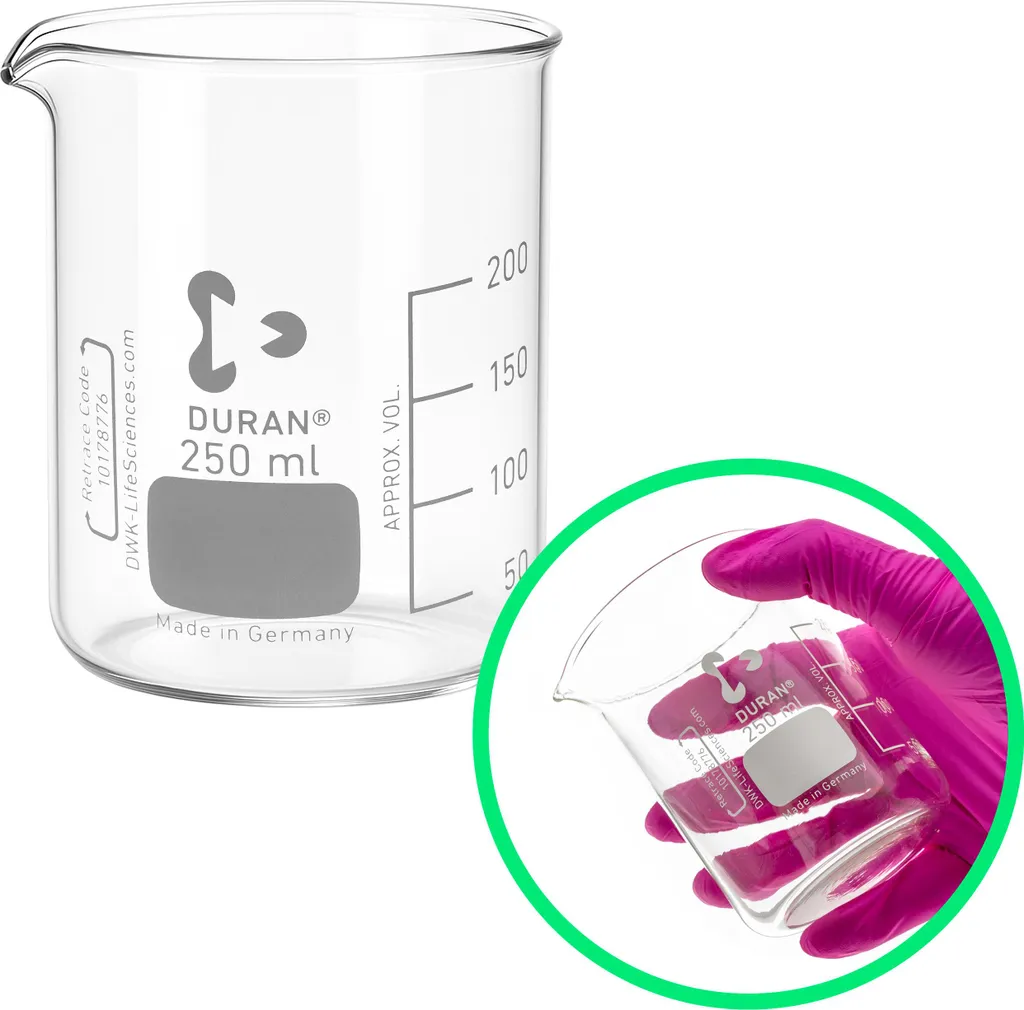 Bécher DURAN 250 ml anticasse thermique en verre borosilicaté avec bec verseur