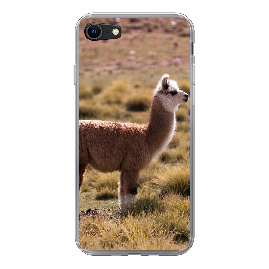 MuchoWow Handyhülle Schutzhülle Hülle für iPhone 7 Alpaka - Braun - Natur Silikon Softcase Handy Hülle - Kartenhalter