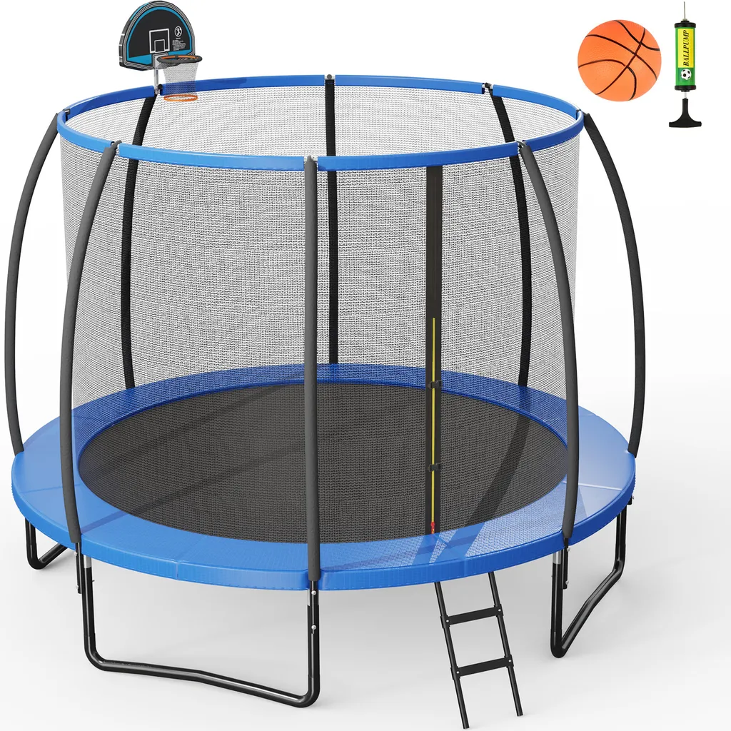 Trampoline COSTWAY Ø305 cm avec Échelle et Panier de Basket Complet