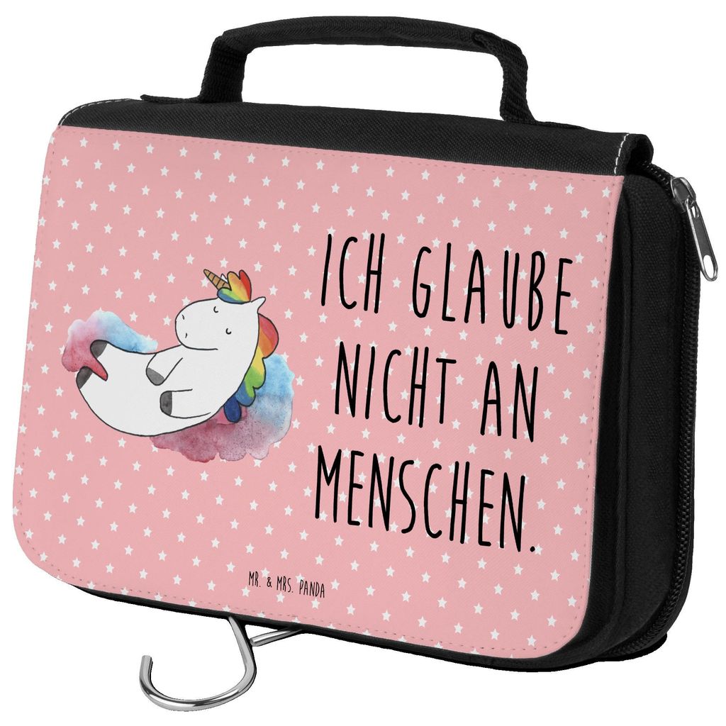 Mr. & Mrs. Panda Kulturbeutel Einhorn Wolke 7 - Rot Pastell - Geschenk, Einhörner, Menschen, hygienebeutel, kulturtäschchen, Schminktasche, Unico...
