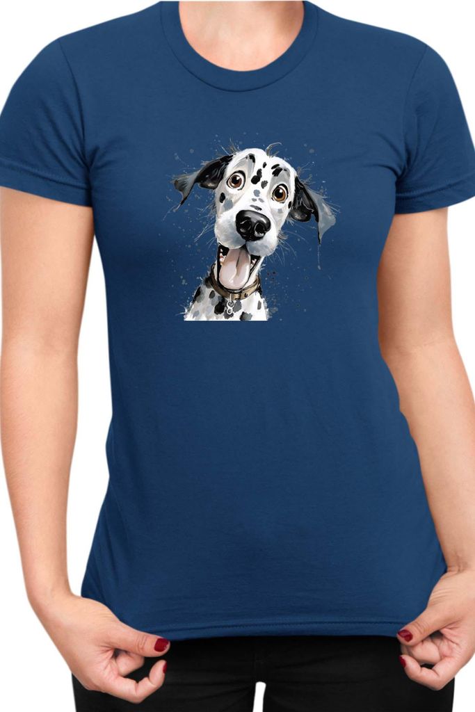 Damen T-Shirt Funny Dogs Breeds Dalmatian Dog Breed, Lady L / Dunkelblau