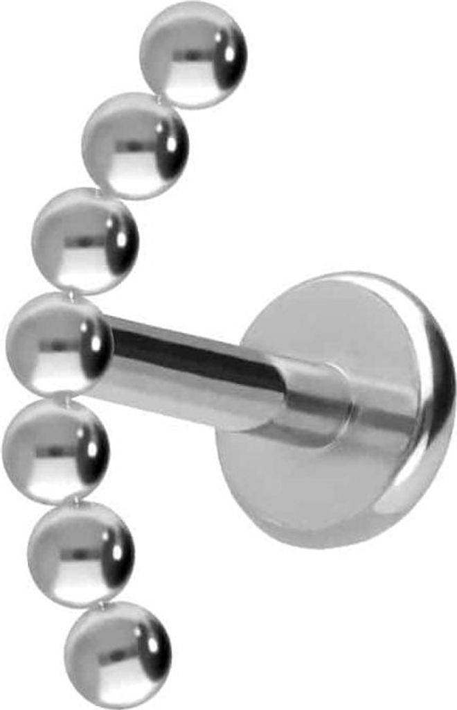 Ohrpiercing, Nasenpiercing Titan Labret mit Push Fit 7 KUGELN Silber Stablänge: 7mm | Stabstärke: 1,2mm