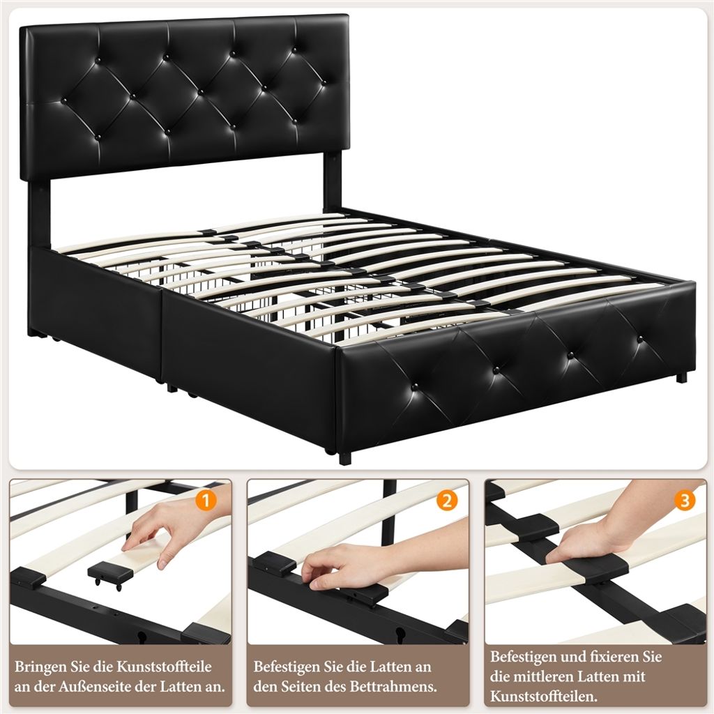 Yaheetech Polsterbett Doppelbett aus Kunstleder mit 4 Produktbild 6
