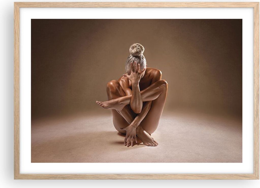 Gerahmtes Poster - Rahmen in heller Eiche - Nackt Frau Figur - 70x50 cm - Wand Bild - Wanddeko - Wandbilder - Kunstposter - Wandposter - Bilderrahm...