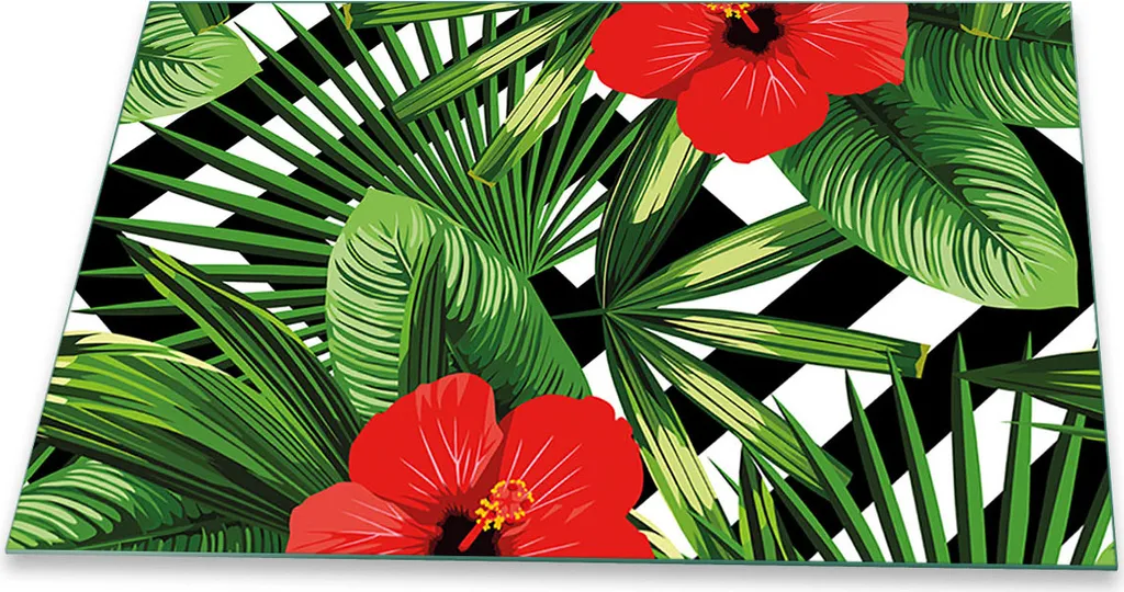 Piano cottura in ceramica vetro decorazione universale 80x52 fiori verde