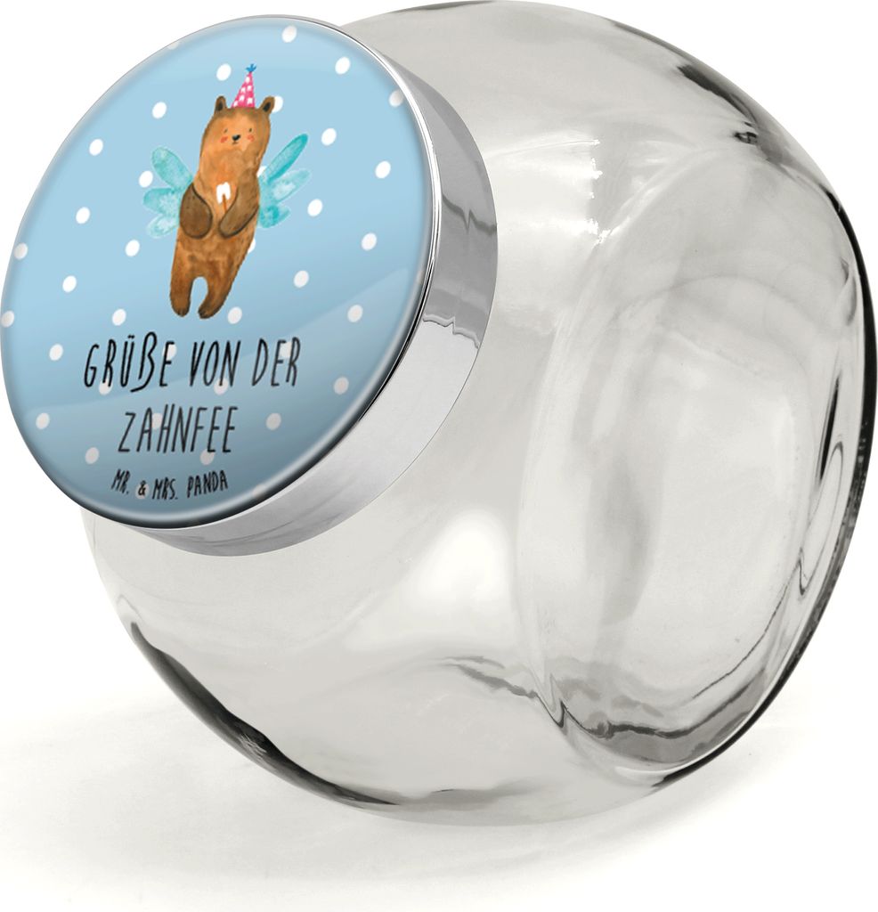 Mr. & Mrs. Panda Teedose Bär Zahnfee L 870ml - Blau Pastell - Geschenk, Dekoglas, Süßigkeiten Glas, Aufbewahrungsdose, Teddy, Erster Zahn, Bonbo...