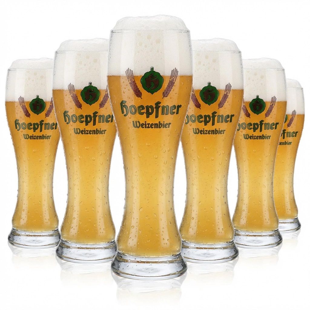 6x Hoepfner Bier Glas 0,5l Weißbierglas grünes Logo Sahm Produktbild 