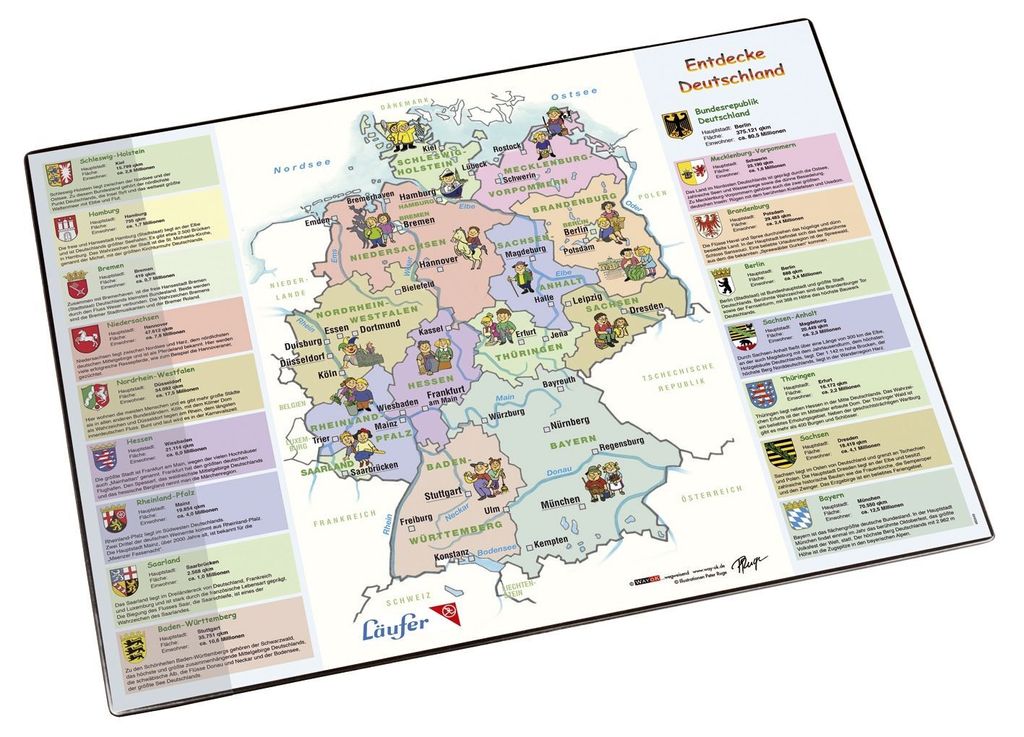Läufer 45346 Landkarten-Schreibtischunterlage Entdecke Deutschland, rutschfeste Schreibtischunterlage mit Landkarte Entdecke Deutschland für Kind...
