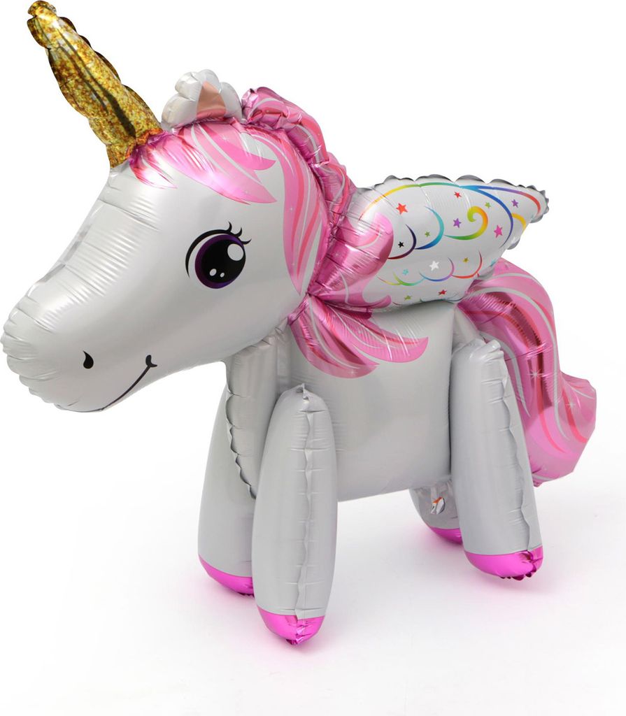 Folienballon 3D Einhorn, weiß mit pinker Mähne, ca. 45 cm Produktbild 