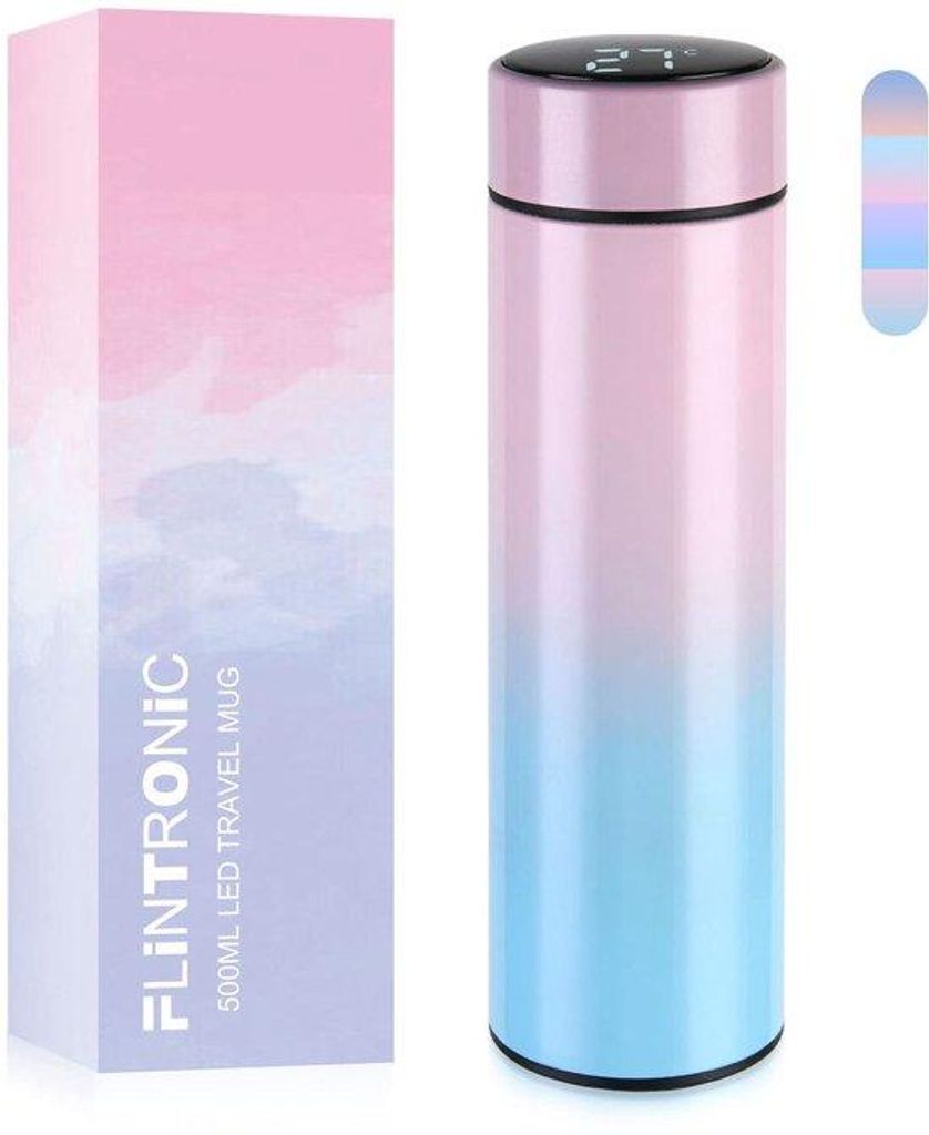 Edelstahl-Thermosflasche 500 ml mit Touchschirm-Temperaturanzeige und Vakuum-Isolierung, leckgeschützte Trinkflasche aus hochwertigem Stahl, frei ...